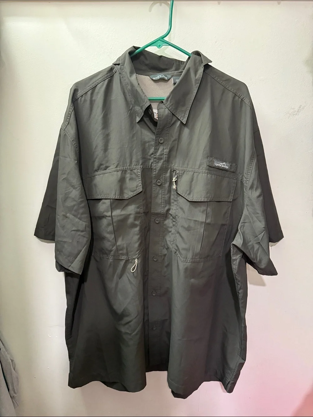 Eddie Bauer Short-Sleeve Utility Shirt Jacket in Olive Green